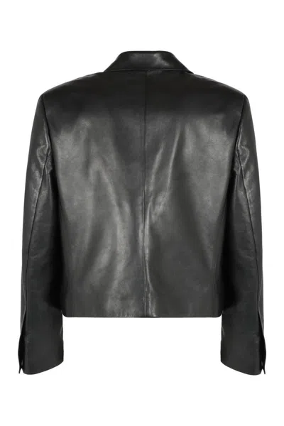 Ferragamo Lapel Collar Leather Jacket With Front Pockets