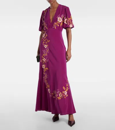 La Doublej Marlene Dress Embroidered Solid In Solid Purple