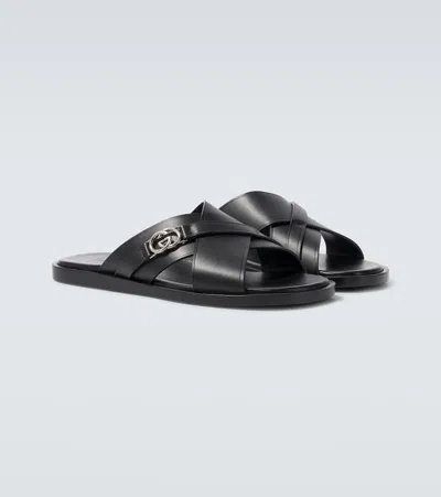 Gucci Black Leather Sandals In Black