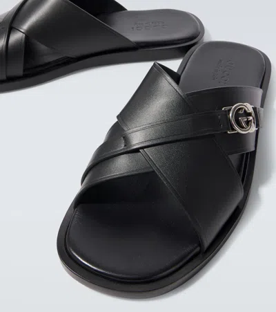 Gucci Black Leather Sandals In Black