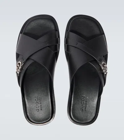 Gucci Black Leather Sandals In Black