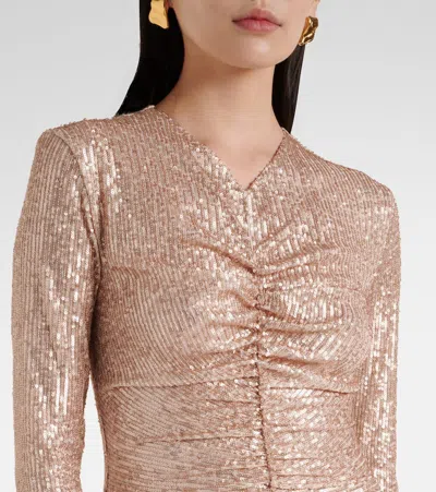 Norma Kamali Peach Fishtail Shirred Long Dress In Pink