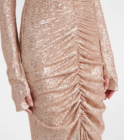 Norma Kamali Peach Fishtail Shirred Long Dress In Pink