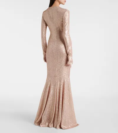 Norma Kamali Peach Fishtail Shirred Long Dress In Pink