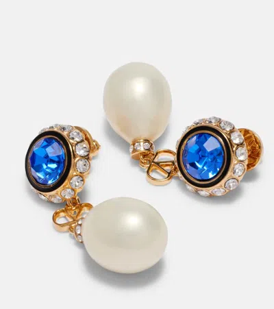Valentino Garavani Vlogo Signature Pearl Earrings In Blue
