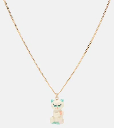 Valentino Garavani Multicolor Nylon And Metal Le Chat De La Maison Necklace In Gold