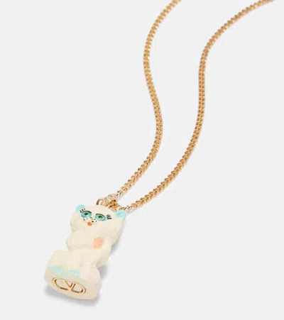 Valentino Garavani Multicolor Nylon And Metal Le Chat De La Maison Necklace In Gold
