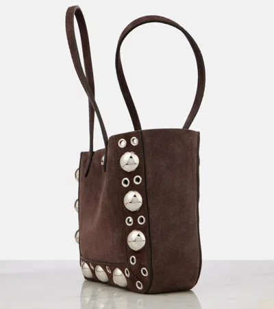 Valentino Studded Suede Double Handles Shoulder Bag In Brown
