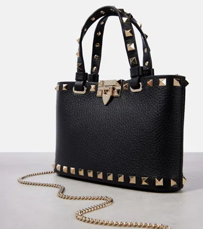 Valentino Garavani Rockstud Mini Shopping Bag In Grainy Calfskin Woman Black Uni