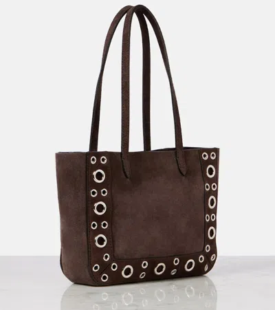 Valentino Studded Suede Double Handles Shoulder Bag In Brown