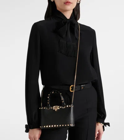 Valentino Garavani Rockstud Mini Shopping Bag In Grainy Calfskin Woman Black Uni