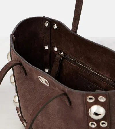 Valentino Studded Suede Double Handles Shoulder Bag In Brown