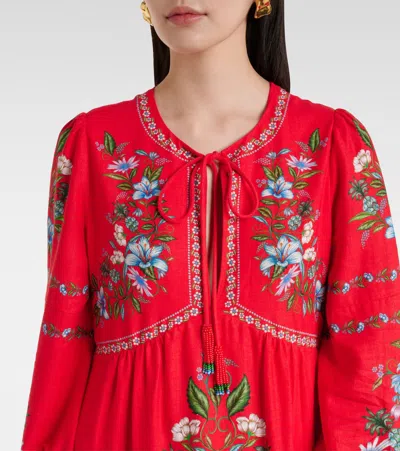 Farm Rio Red Sweet Bloom Bouquet Lenzing Ecovero Euroflax Midi Dress