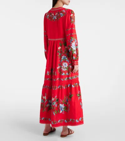 Farm Rio Red Sweet Bloom Bouquet Lenzing Ecovero Euroflax Midi Dress