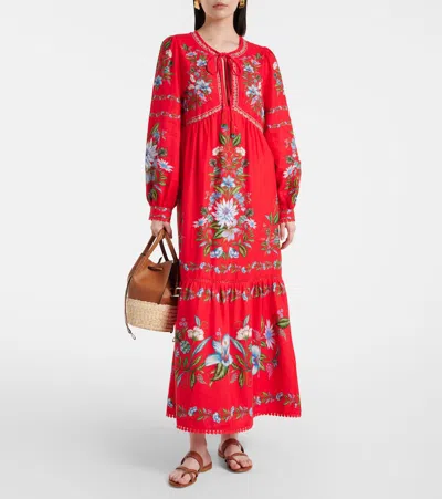 Farm Rio Red Sweet Bloom Bouquet Lenzing Ecovero Euroflax Midi Dress