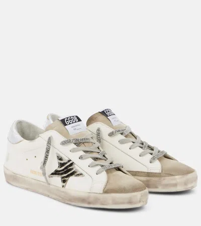 Golden Goose Superstar White Low Top Sneakers With Glittered Star Patch And Laminated Heel With Logo Lettering In In Neutral