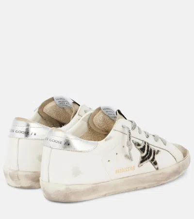 Golden Goose Superstar White Low Top Sneakers With Glittered Star Patch And Laminated Heel With Logo Lettering In In Neutral