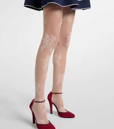 Valentino Floral Tights In Neutral
