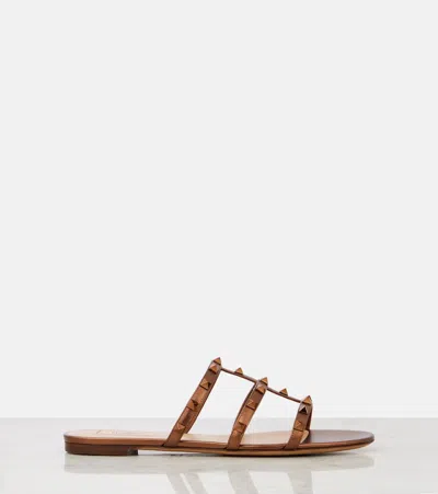 Valentino Rockstud Metallic City Flat Slide Sandals