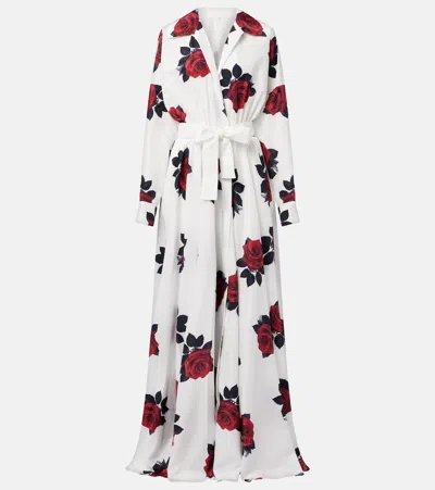 Norma Kamali Oversized Boyfriend Floral-print Shell Gown In White