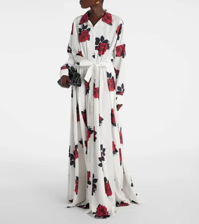Norma Kamali Oversized Boyfriend Floral-print Shell Gown In White