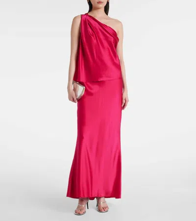 真丝缎布垂褶单肩上衣