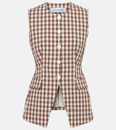 Veronica Beard Lois Gingham Seersucker Cutaway Vest In Light Chickory Dove