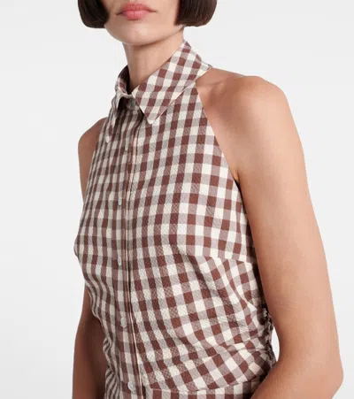 Veronica Beard Mackey Button-front Gingham Midi Dress In Neutral