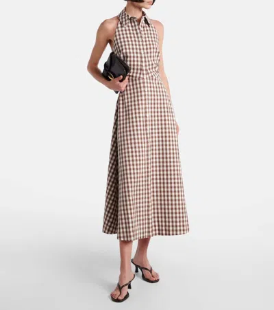Veronica Beard Mackey Button-front Gingham Midi Dress In Neutral