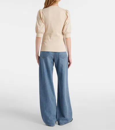 Veronica Beard Coralee Puff Sleeve Button-front Top In Neutral