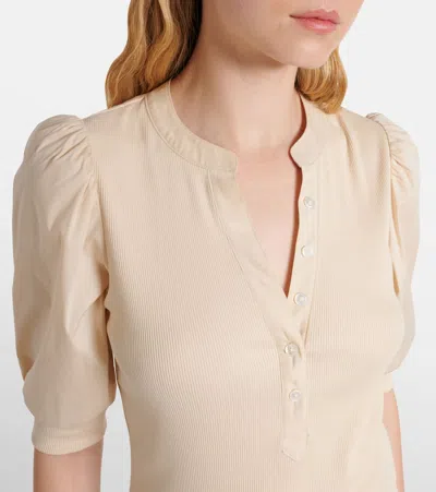 Veronica Beard Coralee Puff Sleeve Button-front Top In Neutral
