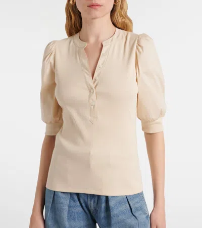 Veronica Beard Coralee Puff Sleeve Button-front Top In Neutral
