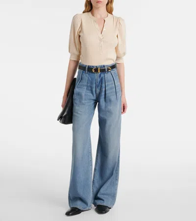 Veronica Beard Coralee Puff Sleeve Button-front Top In Neutral