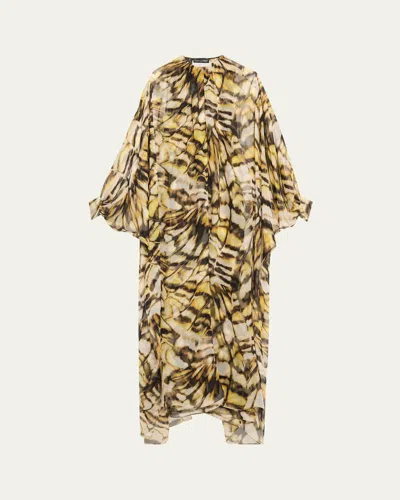 Oscar De La Renta Abstract Butterfly Silk Chiffon Kaftan