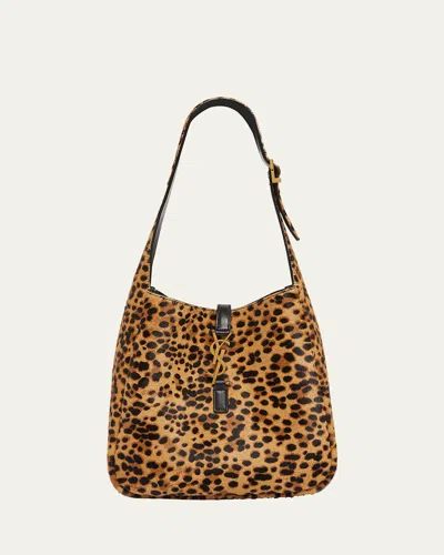 Saint Laurent Le 5 A 7 Small Ysl Hobo Bag In Leopard-print Calf Hair