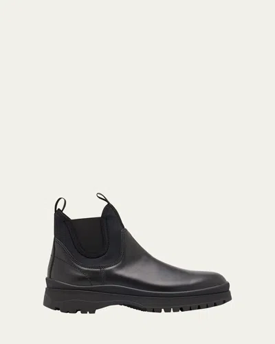 Prada Chunky Sole Leather Ankle Boots In Black