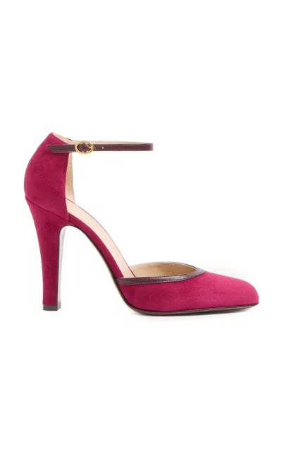 Valentino Garavani Suede Pumps With Buckle Detail And Pointed Toe In Burgundy
