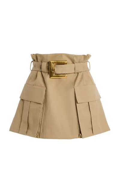 Balmain Gabardine Mini Skirt With Gold-tone Hardware In Brown