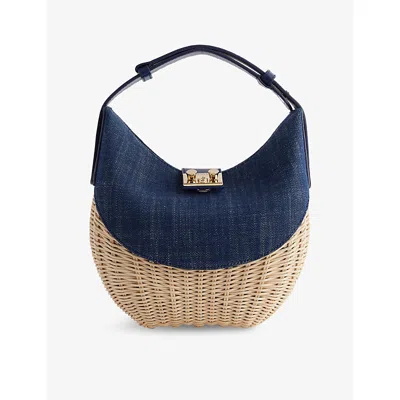 Rodo Womens Laurelle Willow Denim And Woven Shoulder Bag Denim/light Weave