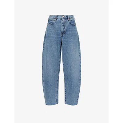 Frame Bubble Crop High Waist Wide-leg Jeans In Blue
