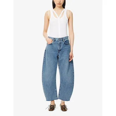 Frame Bubble Crop High Waist Wide-leg Jeans In Blue