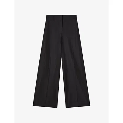 Joseph Womens Black Alana Wide-leg High-rise Wool-blend Trousers
