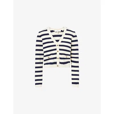 Frame Womens Harbor Stripe-print Knitted Cotton-blend Cardigan Navy Multi In Black