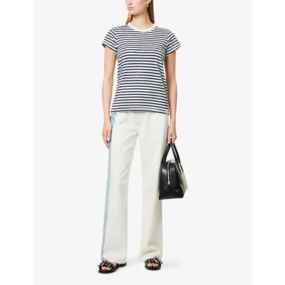 Rag & Bone Featherweight Logan Mid Rise Wide Leg Pants In Bleach Stripe