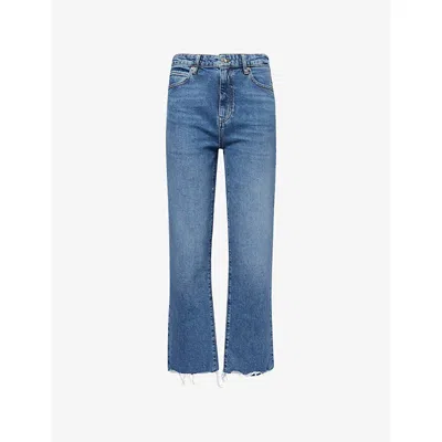 Frame The Ruler Frayed High Waist Ankle Straight Leg Jeans In Blue