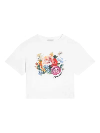 Dolce & Gabbana Girl's Logo-print Multicolor Floral-print T-shirt