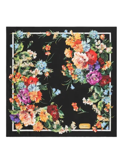 Dolce & Gabbana Square Scarf With Floral Print In Black