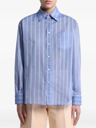 Etro Striped Cotton Shirt In Blue
