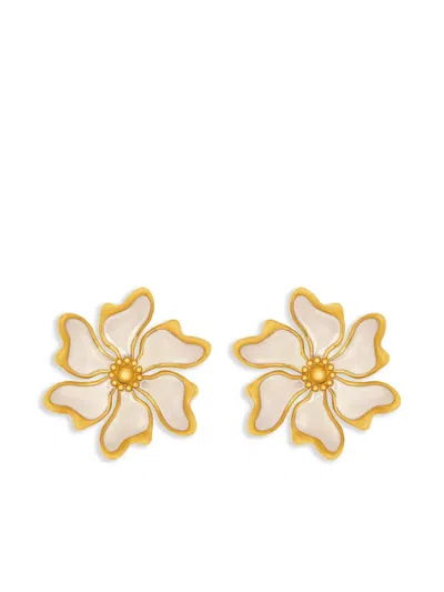 Oscar De La Renta Large Cherry Blossoms Clip-on Earrings In White