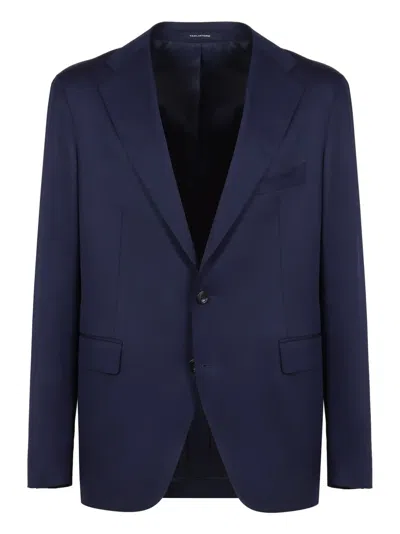 Tagliatore Blue Single-breasted Suit With Notched Revers And Brooch Detail On The Front In Wool Man